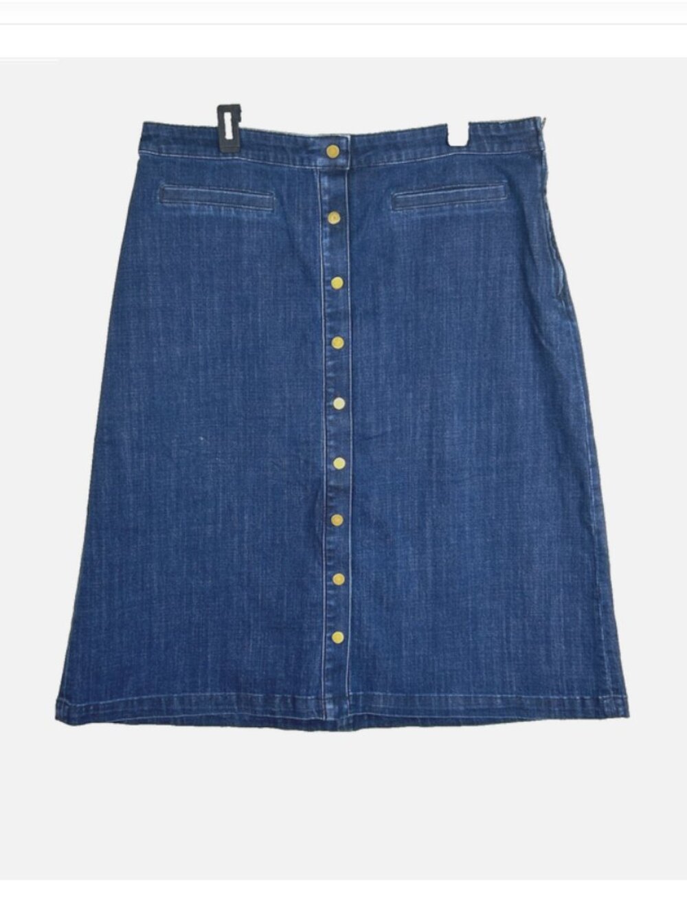 Talbots Denim Skirt Size 18 Blue Jean Button Front A Line Stretch Midi Side Zip